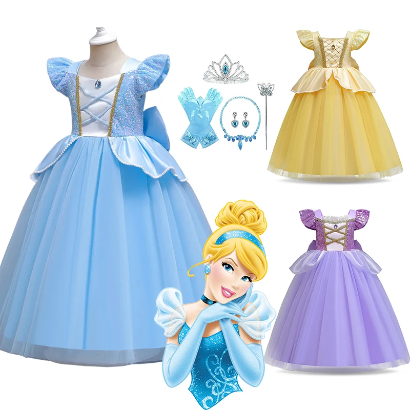 Vestido de fiesta de princesa Cenicienta elegante de lujo de Disney, vestido de fiesta de cumpleaños Rapunzel, Vestidos, disfraz, ropa de Carnaval