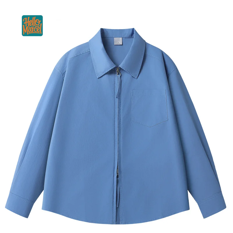 HELLOMARCEL EU US Size Luxury Quality Casual Shirt Street Wear Cleanfit Simple Zipper Long Sleeve Unisex Loose Cotton Work Shirt