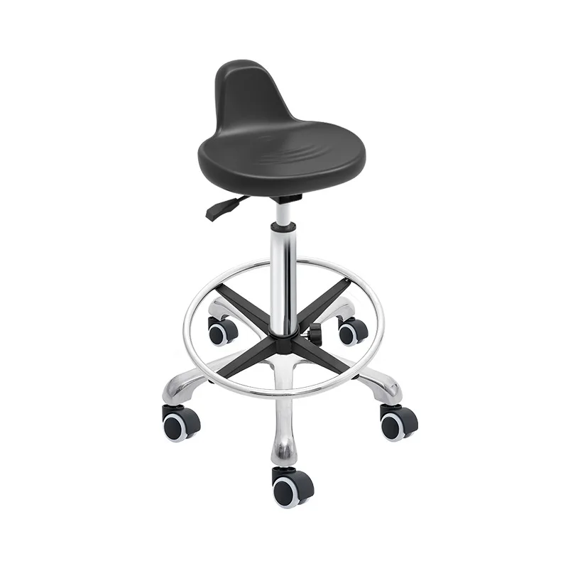 Swivel Adjustable Pu Rolling Stool Black Hair Chair Washing Beauty Salon Chair With Wheels