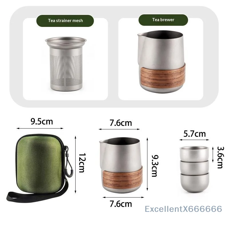 Titanium-plated Stainless Steel Portable Travel Tea Set Including Teapot And Three Tea Cups Lightweight Outdoor Camping