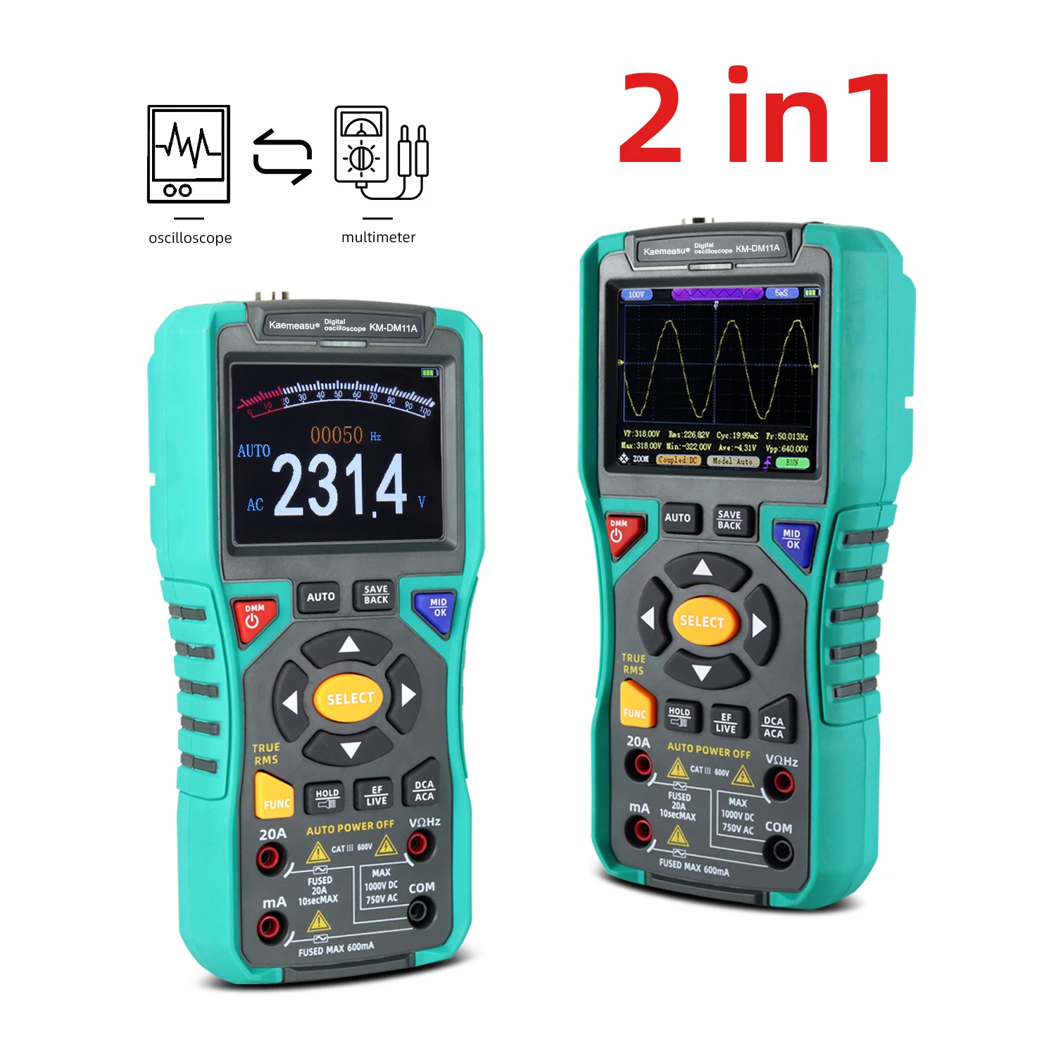 2 in 1 Analog Oscilloscope Meter Digital 9999 Counts Portable Voltage Resistance Capacitance Digital Oscilloscope Multimeter
