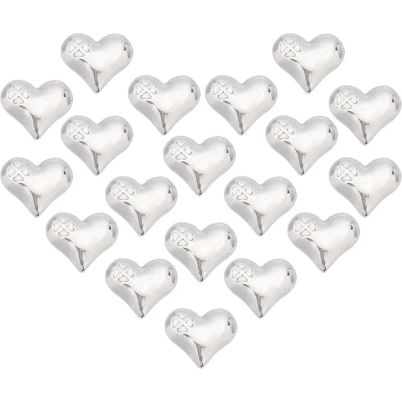 

20pcs Heart with Clover Hypoallergenic Charms No Hole Stainless Steel Pendants Charms Smooth Metal Pendant for Jewelry Findings