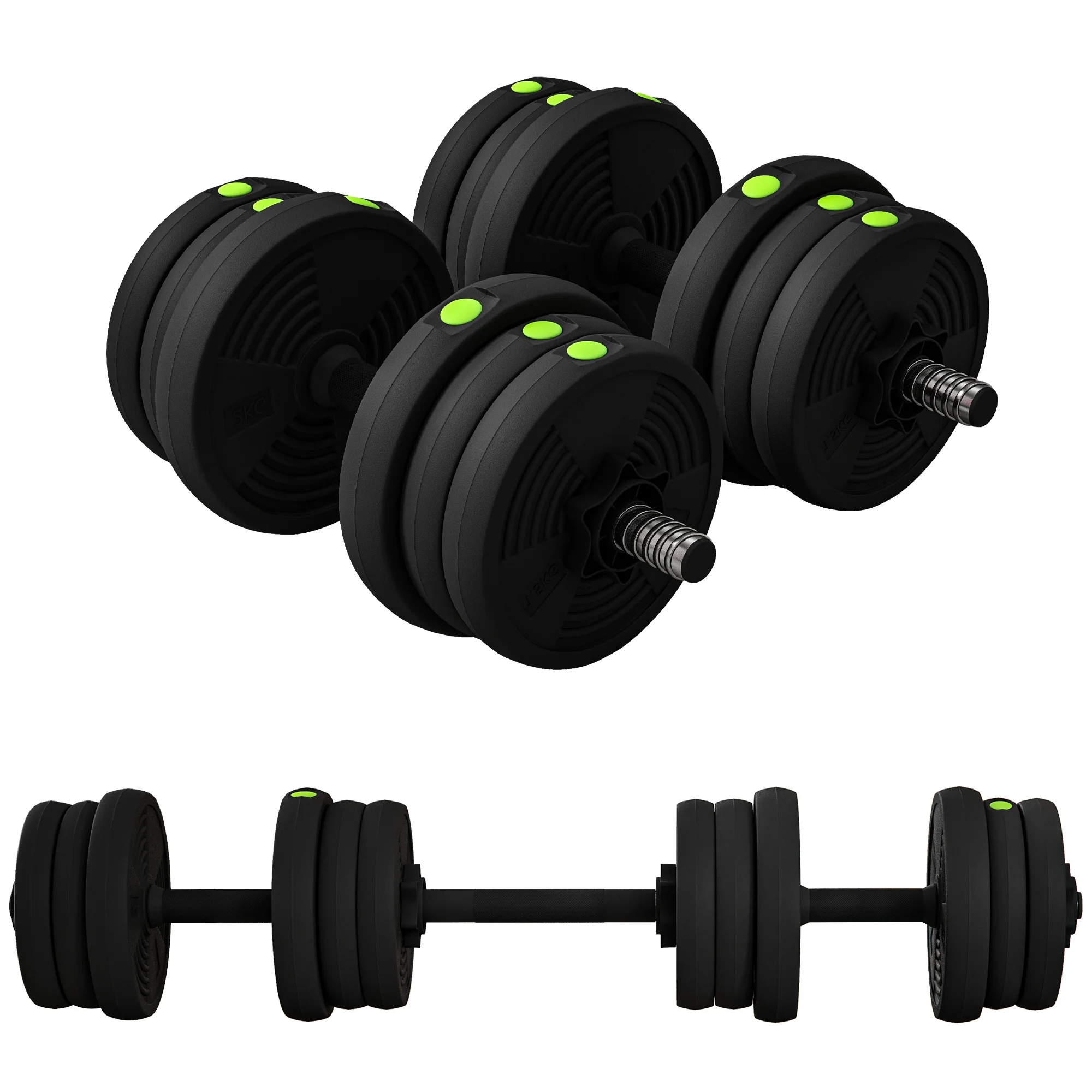Sportnow Verstelbare Dumbbell Set 2/3 in 1 20kg, Gewichtenset met Verbindingsstang en Antislip Handgreep, Gewichten en Dumbbells