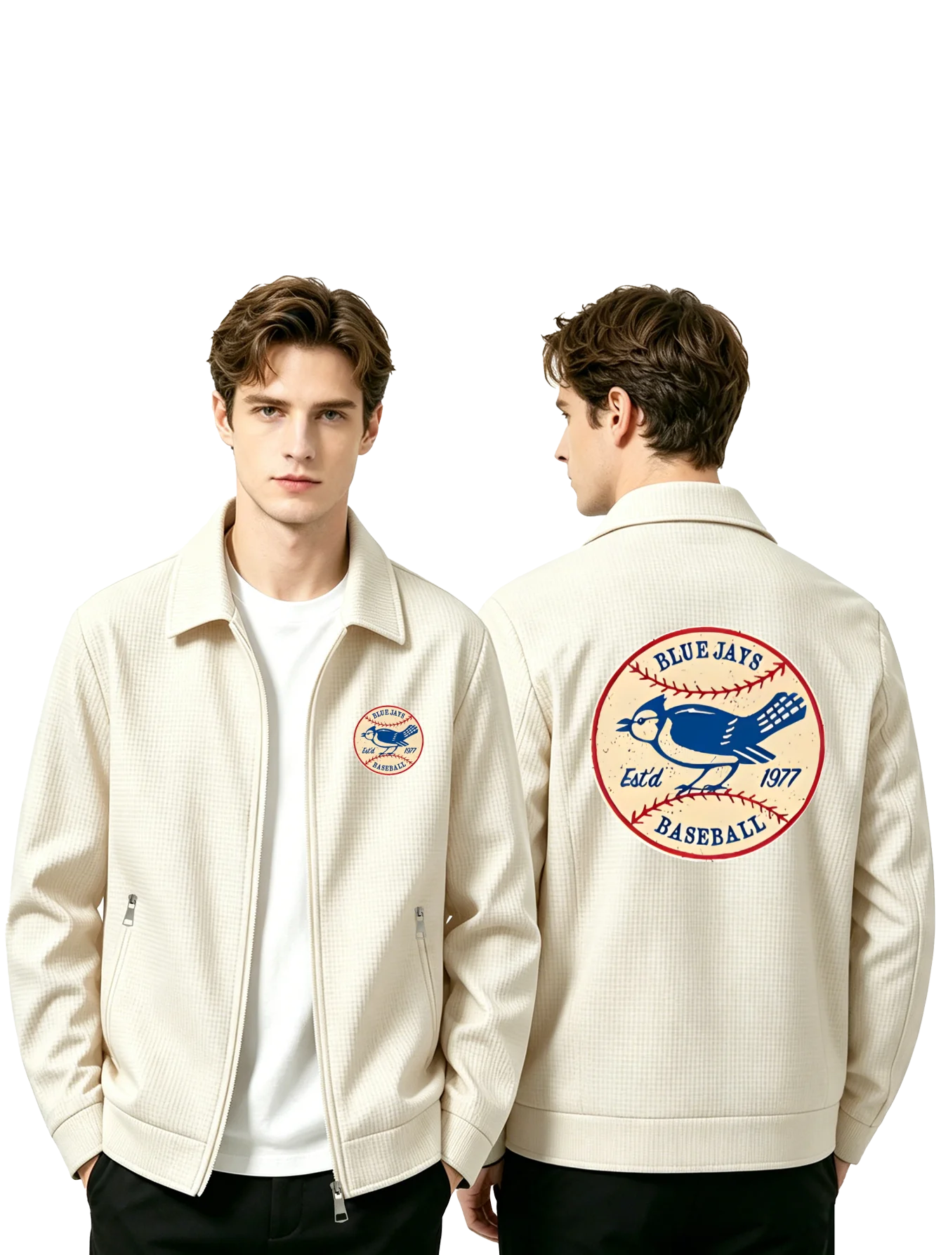Men's Premium Casual Waffle Lapel Zip-Up Jacket with Logo Detail - Spring/Autumn Versatile Fashion Outerwear in 4 Colors