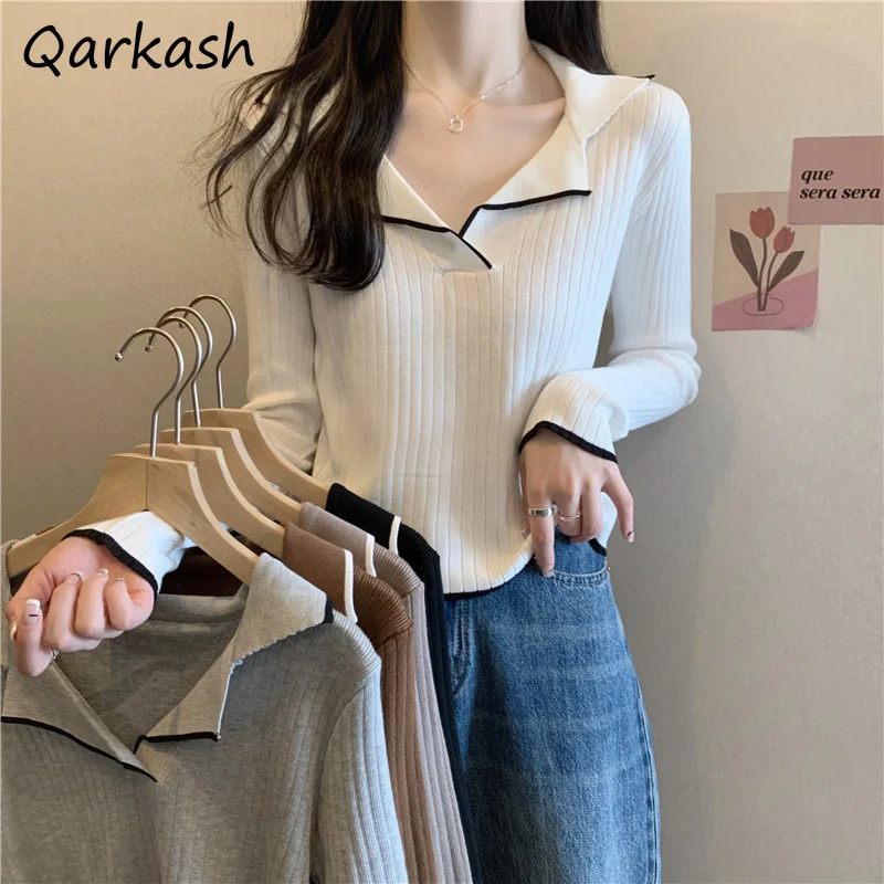 

Pullovers Women Turn Down Collar Inner Knitted Bottoming Autumn New Long Sleeve Korean Trendy Sweaters Tops OL Cozy Casual Chic