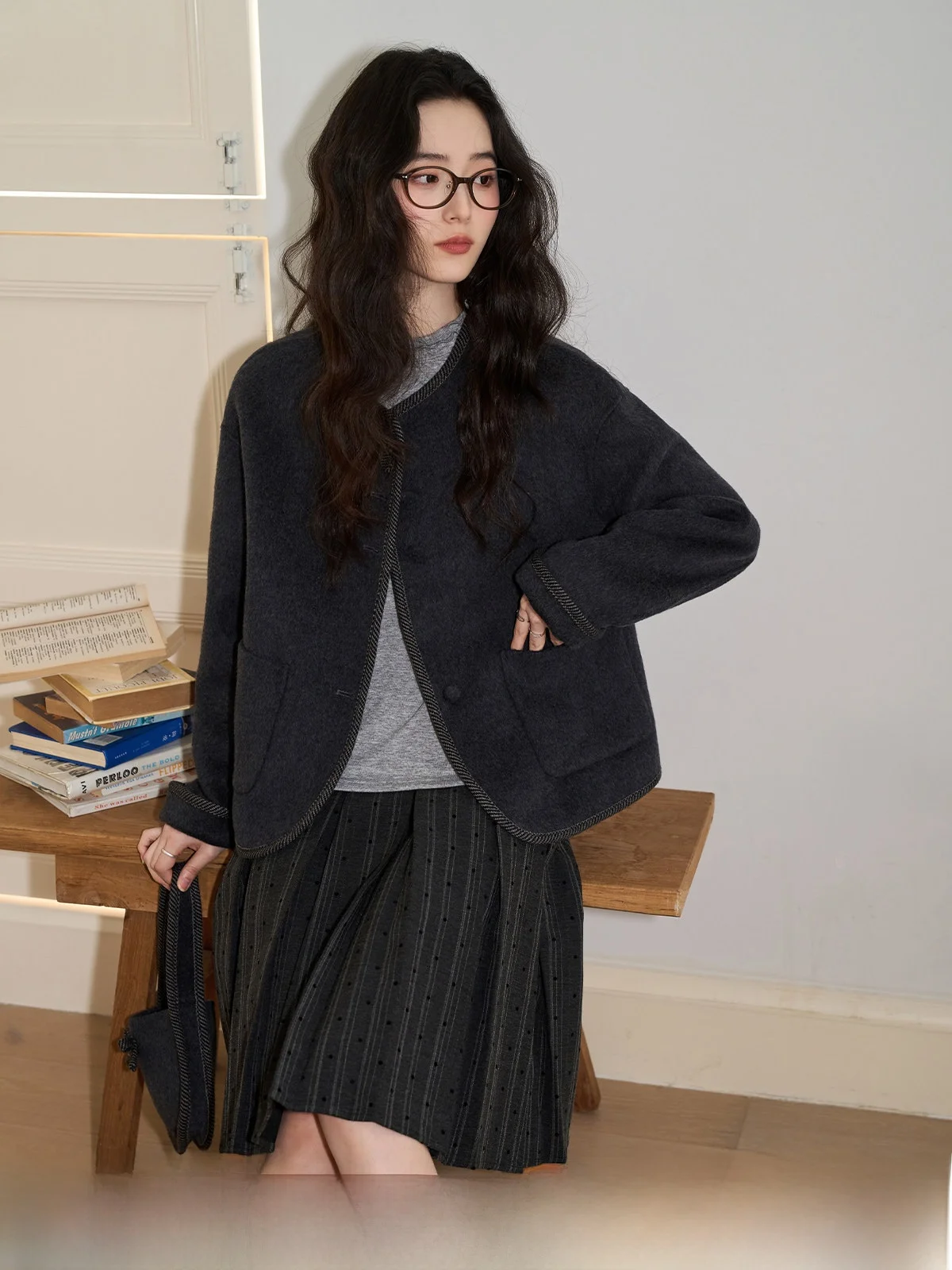 

Двустороннее шерстяное пальто из кашемира для женщин, с круглым вырезом, свободного кроя, зимняя модная новинка, эксклюзивно онлайн, размер S