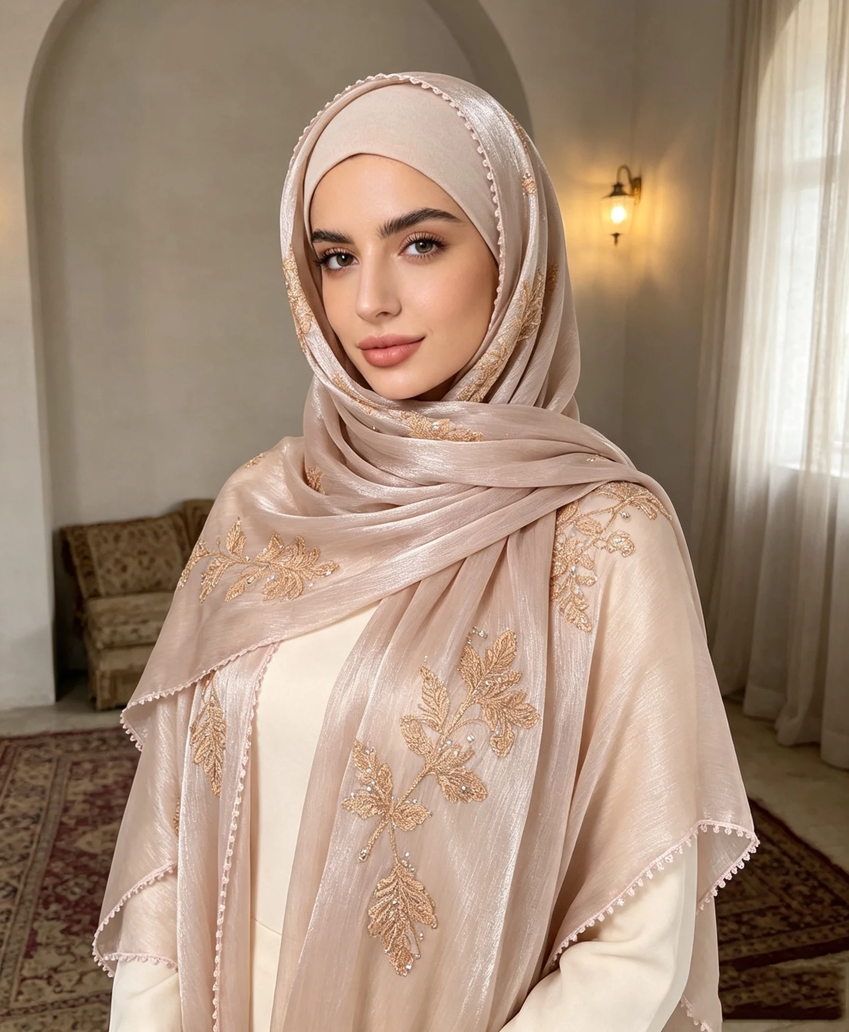 Modest Glitter Organza Hijab Butterfly Embroidery Sequins Trim Muslim Head Wrap Scarf Ramadan Wedding Headscarf Shawl