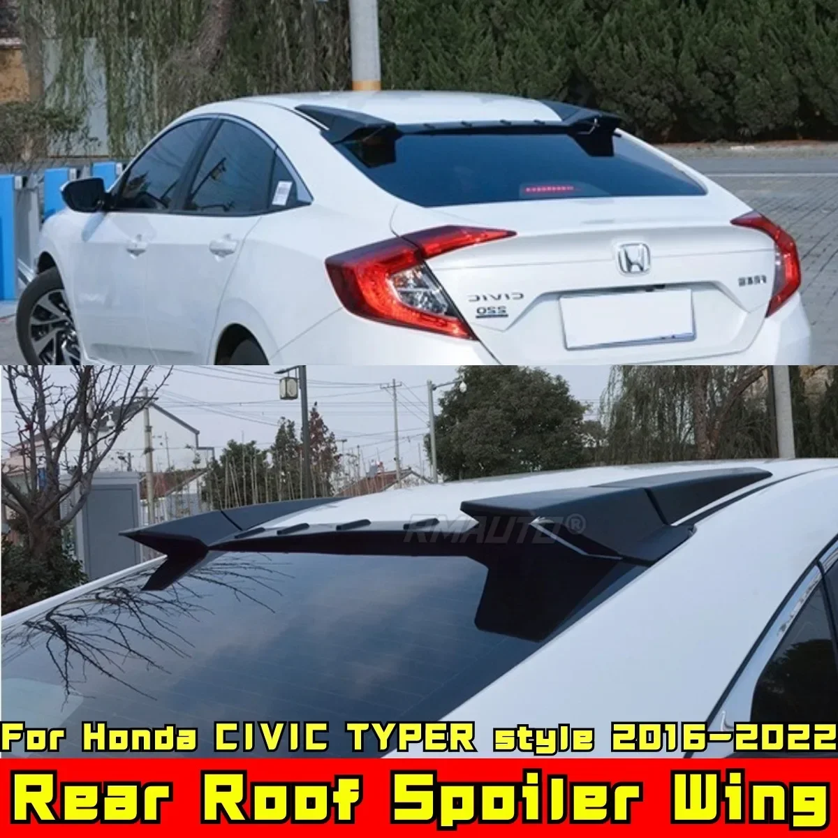 For Honda CIVIC 10th Gen 2016-2022 Body Kit Roof Spoiler Wing Silvery TYPER Style Car Rear Wing Rear Spoiler Car Accessories