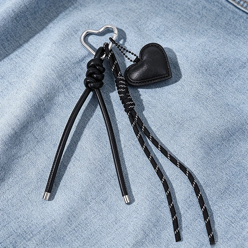 Heart Leather Bag Charm Keychain Braided Rope Pendant Cute Charm Hanging Ornaments Accessory for Women Phone Key