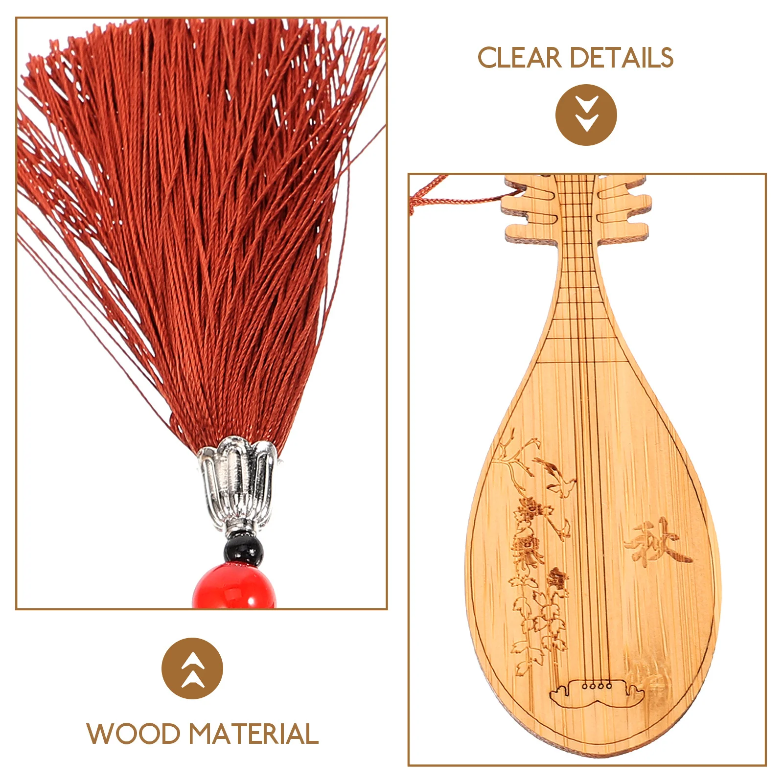 

Musical Pipa Bookmark Bookmarks Shape Wooden Unique Instrument Handmade Student