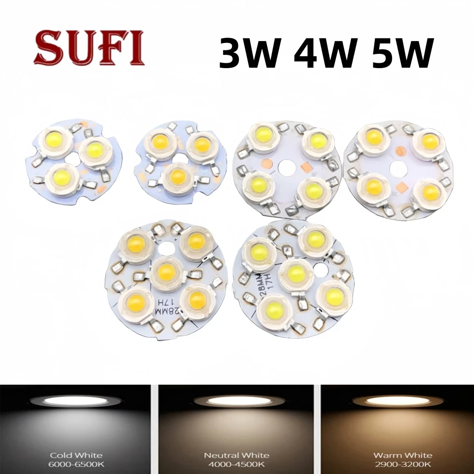 

10pcs 3W 4W 5W LED Aluminum Plate With Lamp Beads 23mm 28mm Round PCB Light Source Plate Flashlight Light Board