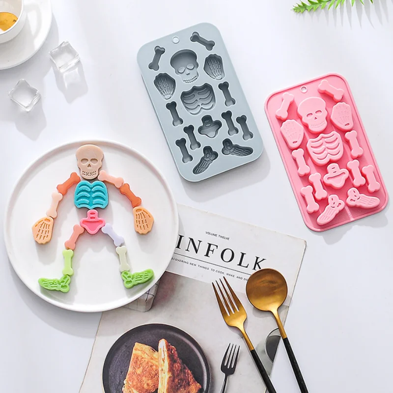 15 Holes Skeleton Chocolate Silicone Mould Human Skull Bone Candy Biscuit Baking Kit Cake Decor DIY Soap Candle Making Mold Gift