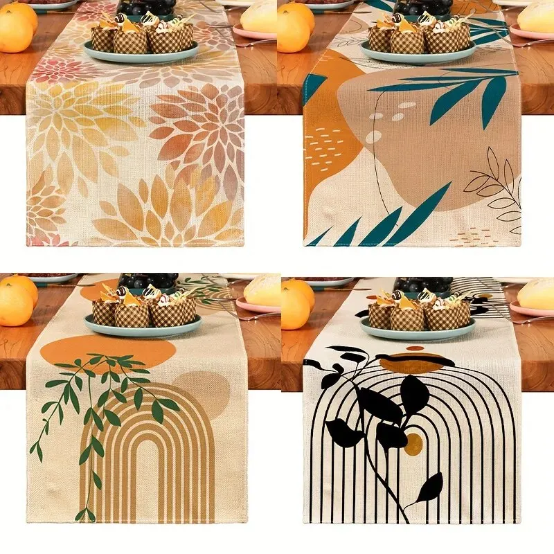 1pc Simple Plant Table Runner, BohemiaKitchen Dining Decoration, Linen Table Runner, Holiday Decorations.Room Decor