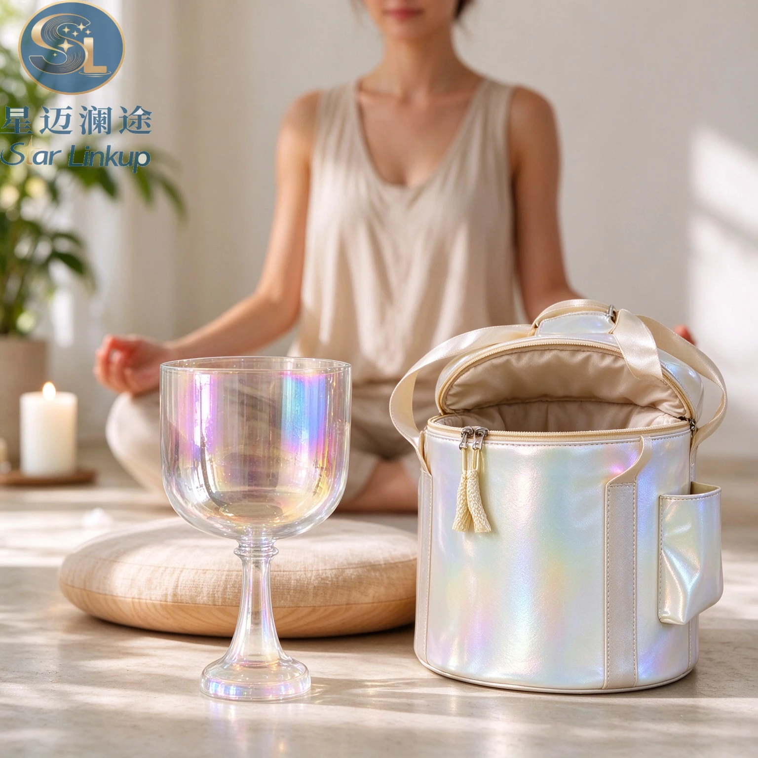 STAR LINKUP 5.3 Inch 4th Octave 432Hz F# QuartzChalice Singing Bowl Thymus Chakra Magic Rainbow Alchemy Vessel for Sound Healing