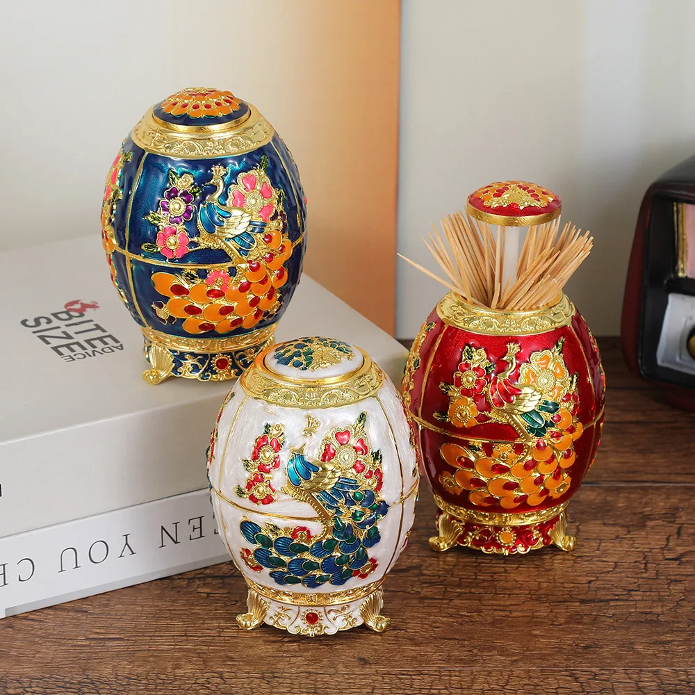 European peacock toothpick box, living room coffee table, automatic hand press toothpick holder, creative fashionable