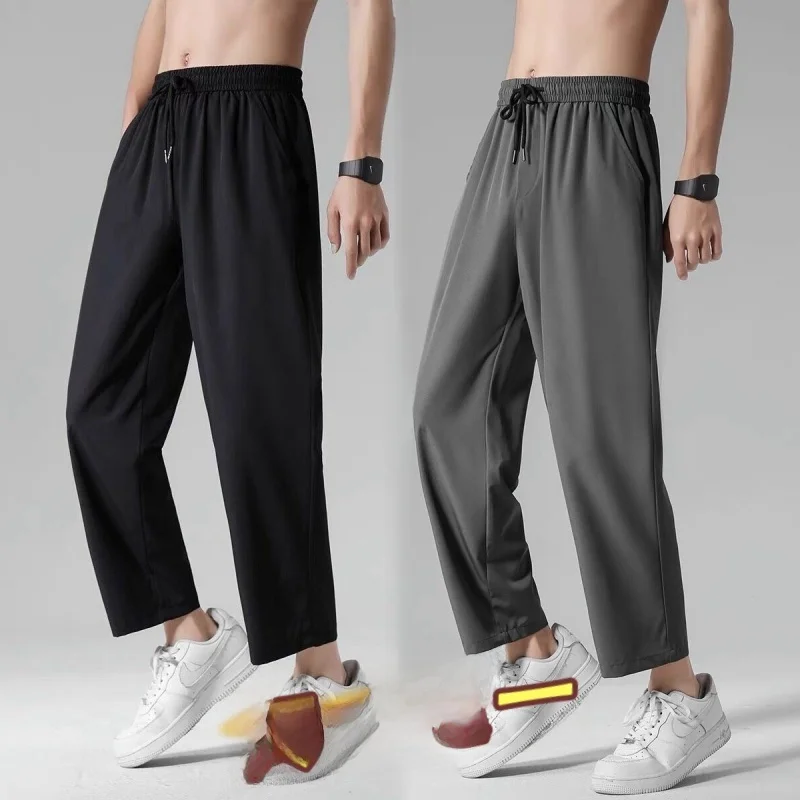 

Cheap Men's Work Pants Loose Fit Qui Dry Ice Silk Wear Resistant Thin Spor Big Size Casual Trousers for Office And Leisure