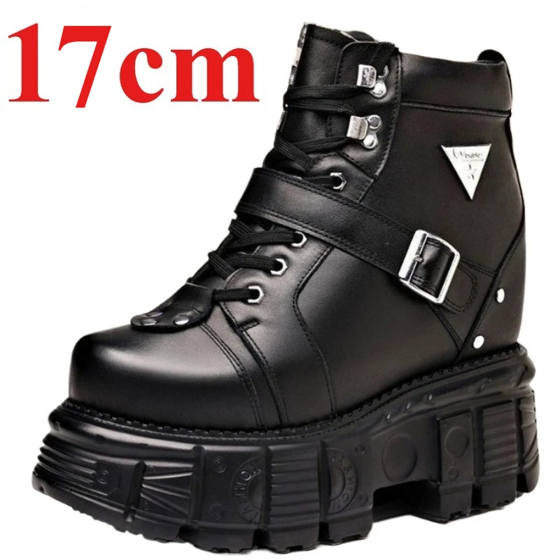 

Extra High Casual Derby Shoes for Men's 17cm Elevator Height-increasing Shoes Male Genuine Leather Thick Solesd Banquet Footwear