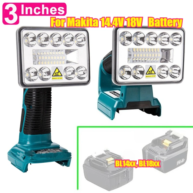 

3 Inches LED Flashlight Outdoor Cordless Work Light Spotlight for Makita 14.4V 18V BL14xx、BL18xx Li-ion Battery with USB