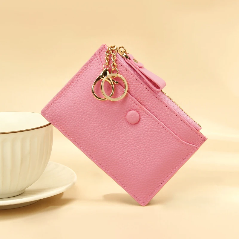 

Slim Coin Purse Genuine Leather Women Cash Change Wallet Key Holder Money Pouch Coin Card Keyring Wallet Purse Zipper Change Bag