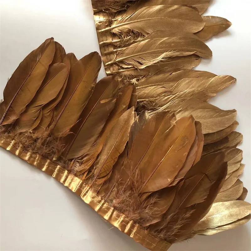 Cking Goose Feather Trims Painting Golden Geese Feather 15-20cm Fringes Ribbons for Dress Skirt Cloth Belt decorative Clothing