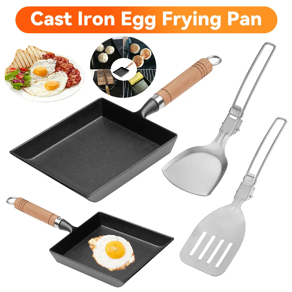 Japanese Cast Iron Pan Frying Tamagoyaki Omelette Black Non Stick Pan Fry Egg Pancake Kitchen Pot Cover Gas Cooker Induction