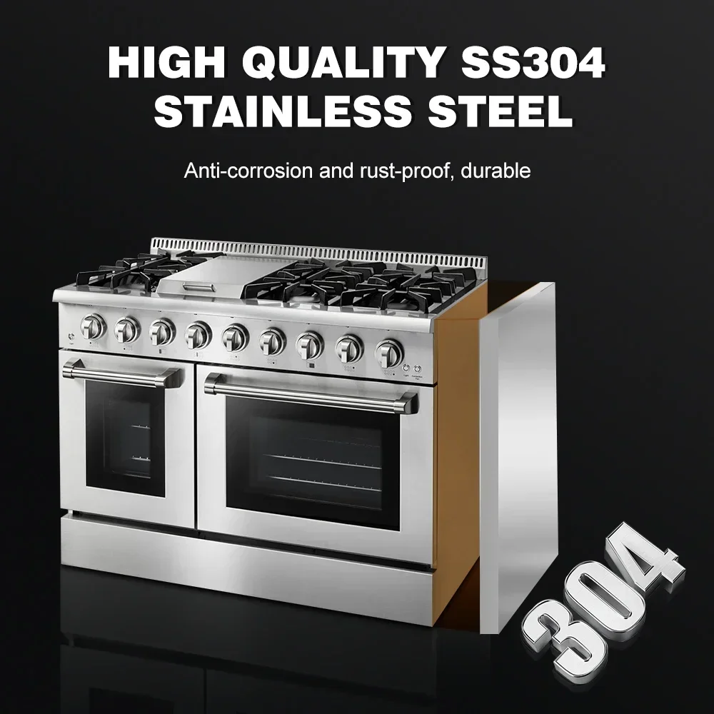 Freestanding Gas Stove Oven With Grill For 6 Burner Ranges 48 Inch High-End Stainless Steel Material