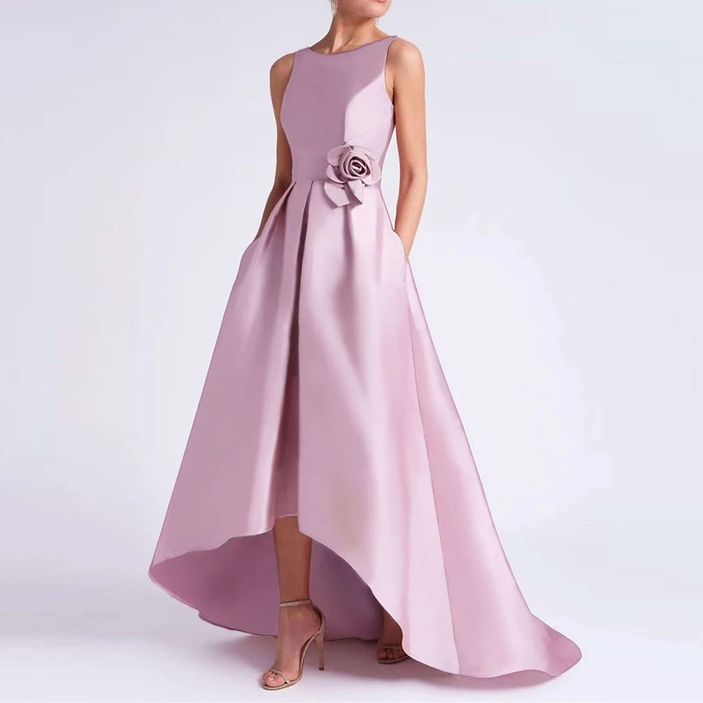 High-end Red Wedding Dressesa-Line Round Neck Sleeveless Tea-Length Dressesfor Banquet Cocktail Evening Dresses