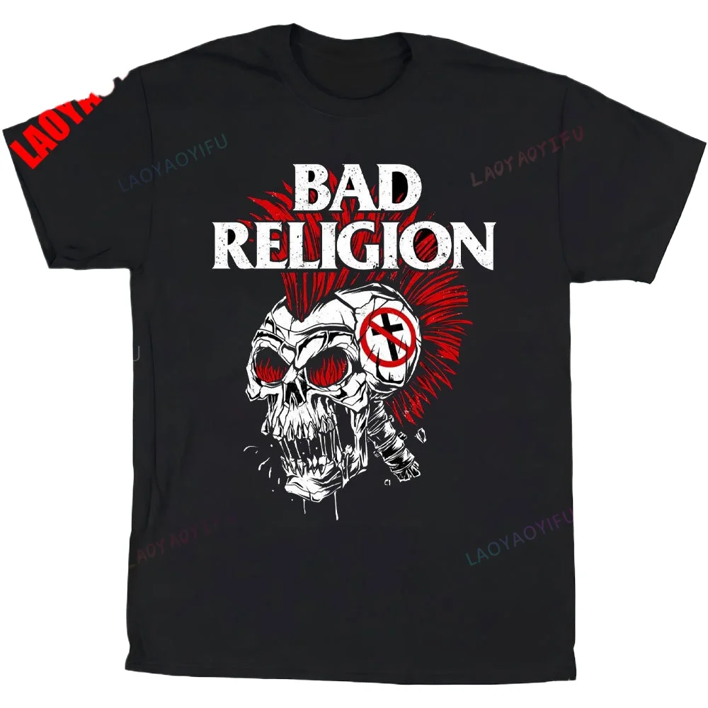 Vintage Punk Rock Skeleton Print T‑Shirt Mohawk Singer Crew Neck Short Sleeve Music Streetwear Unisex Tee