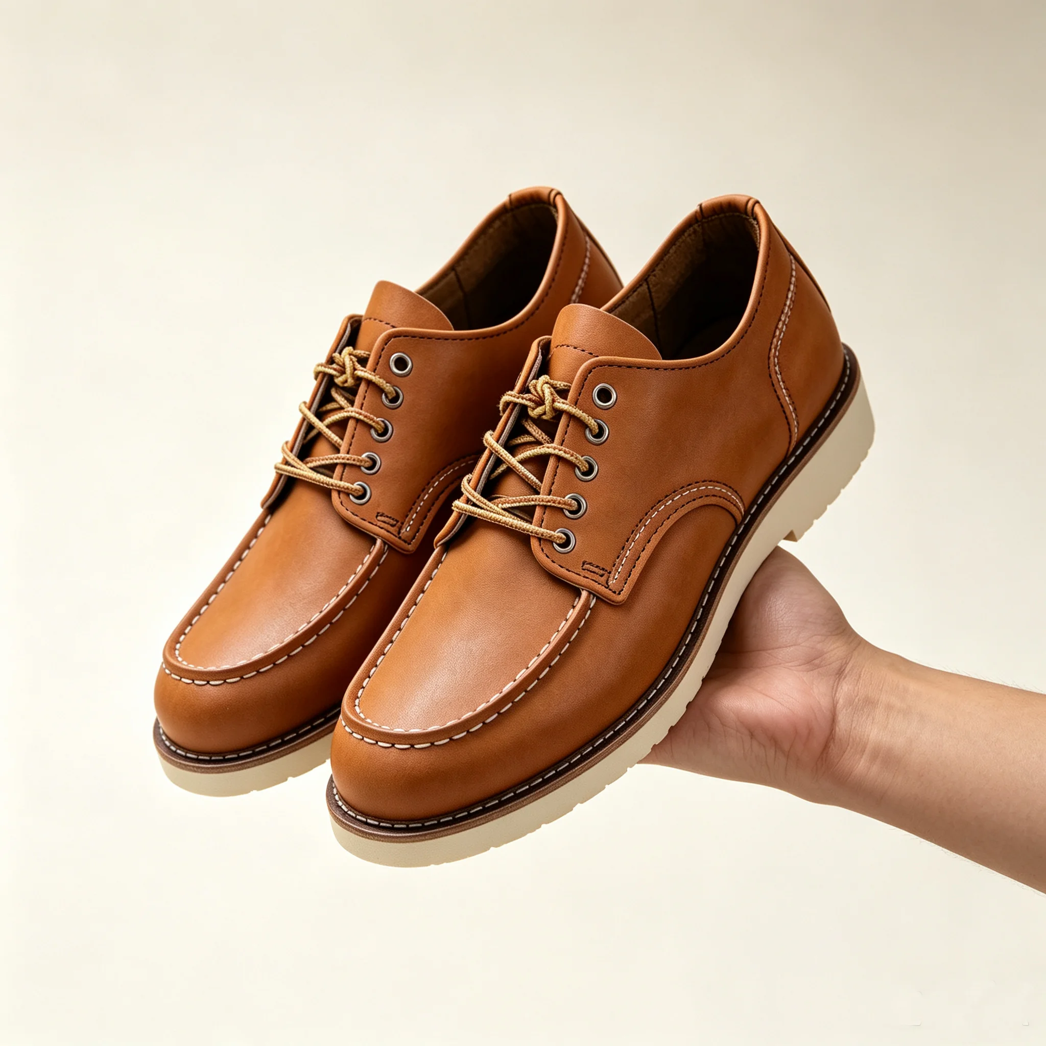 Classic 875 Style Men Vintage Red Work Shoes Moc Toe Lace‑Up Leather Tooling Shoes Durable Thick Sole Retro Casual Shoes