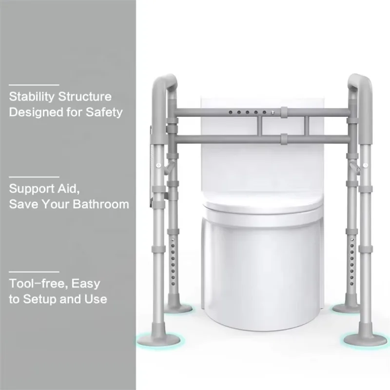 Bathroom Aluminum Height Adjustable Free Standing Toilet Bars for Elderly Handicap Toilet Safety Frame with Suction Cups