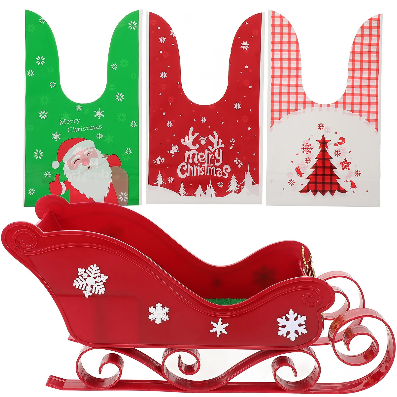 

Christmas Sleigh Decoration Winter Candy Bowl Sled Ornament Santa Photo Props Festive Home Office Hotel Party DIY Decor Xmas