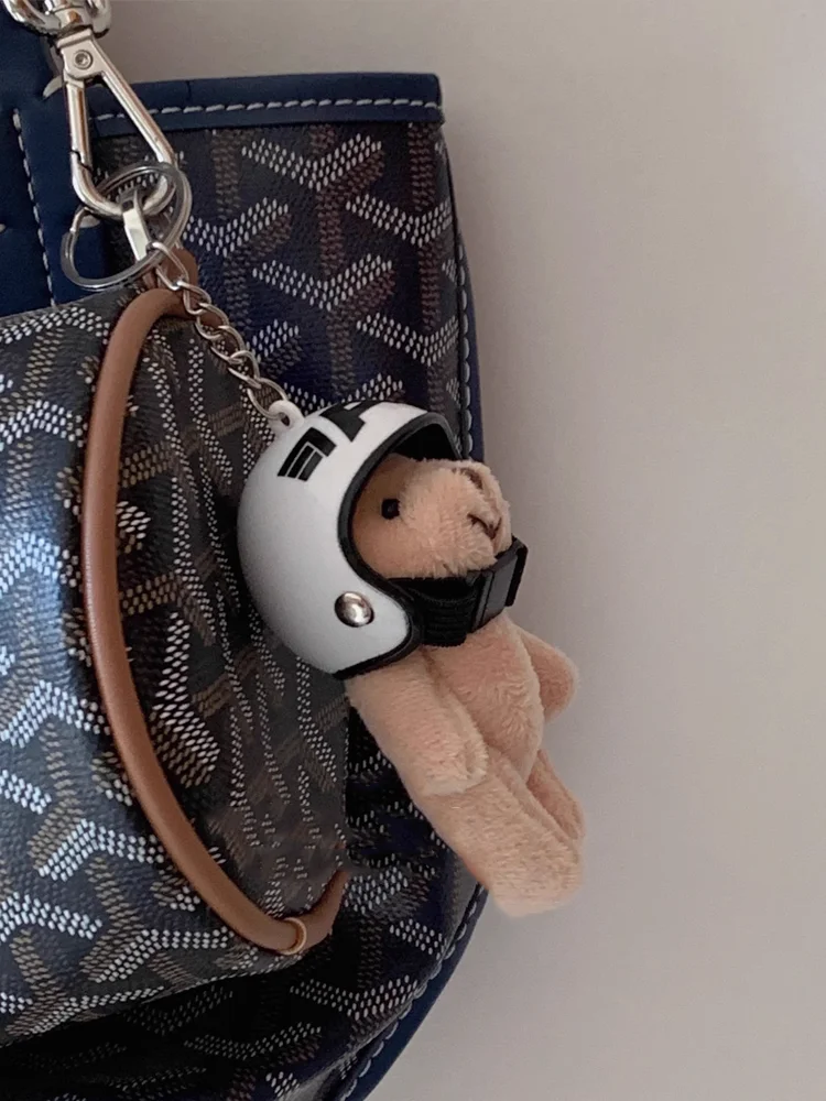 Bag Pendant Trendy Cute Motorcycle Helmet Teddy Bear Doll Couple Keychain For Man Or Woman Gift