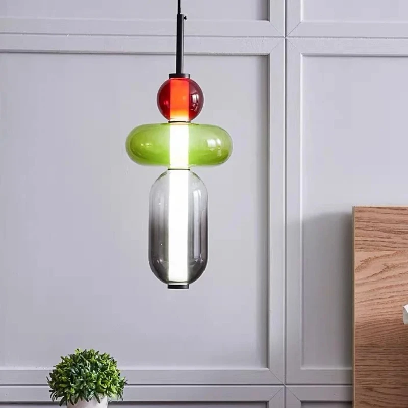 Modern Candy Glass Italian Hanging Lamp Colorful Pendant Light Chandelier for Loft Living Room Kitchen Restaurant Ceiling Decor