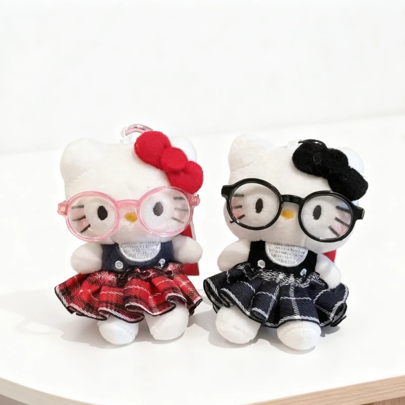 حار سانريو مرحبا كيتي Kawaii سوبر لطيف نظارات دمية حقيبة قلادة الكرتون لطيف أفخم دمية المفاتيح إعطاء هدايا عيد الميلاد للفتيات #1