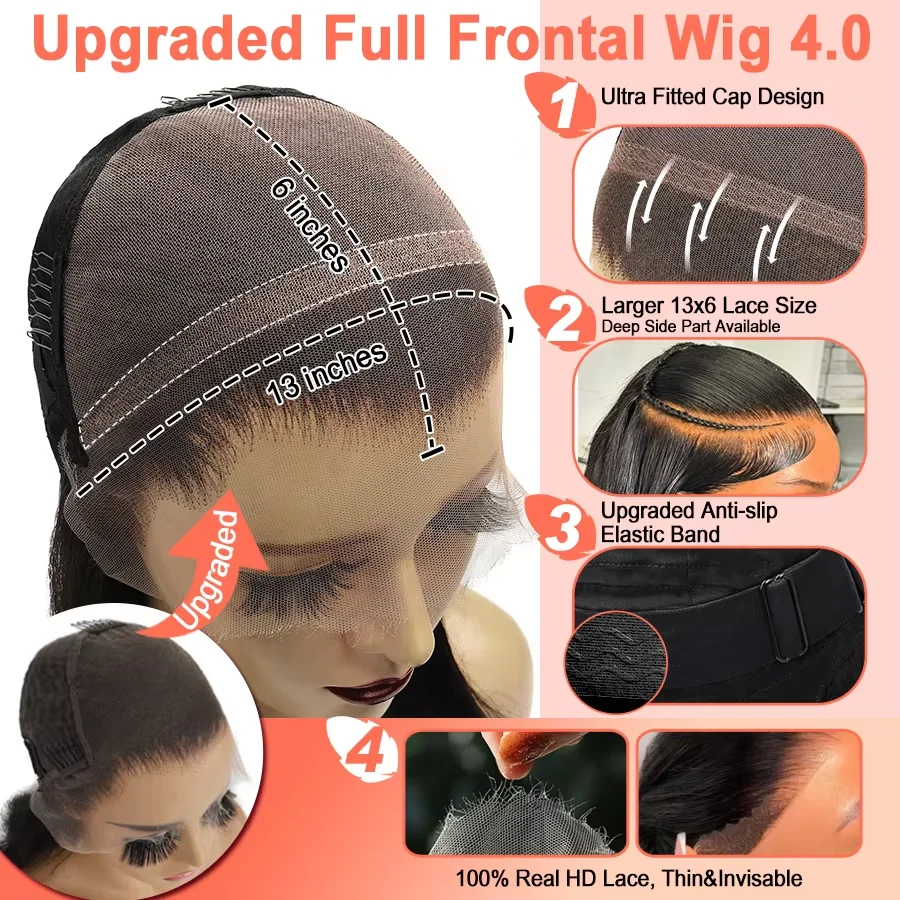 #1 Jet Black 13x6 HD Lace Frontal Human Hair Wigs Deep Wave Wigs Ultra Fitted Brazilian Virgin Hair Middle Part Bleached Knots view 6