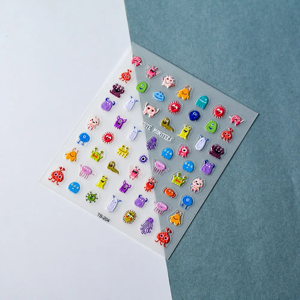 Cure Monsters 5D Nail Stickers Back Glue Nails Stickers Designs Slider DIY Manicure Sliders