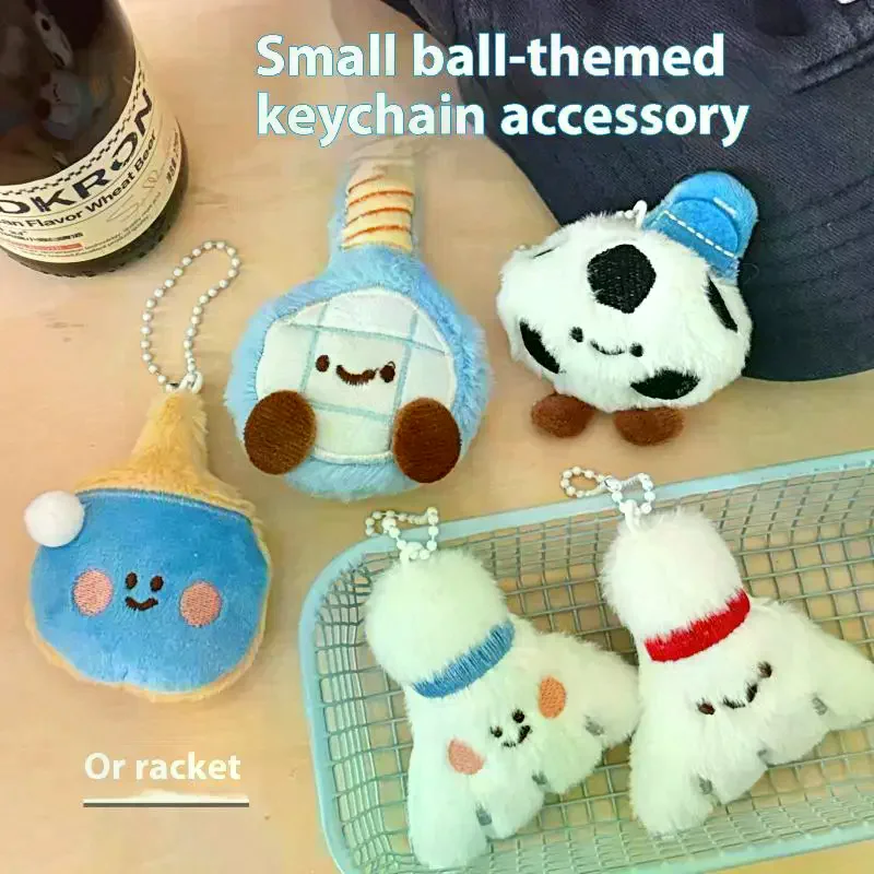 Cute Cartoon Plush Ball Decoration Doll Pendant Keychain Kawaii Football Table Tennis Racket Stuffed Doll Toys Pendant Gifts