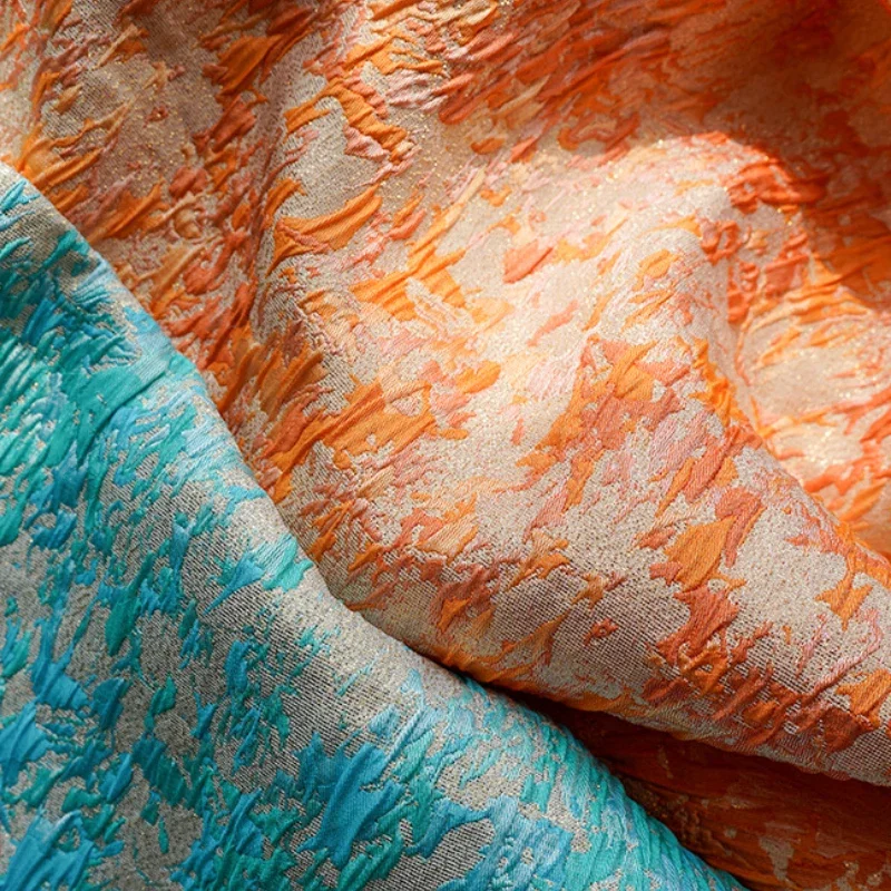 

Золотая шелковая жаккардовая ткань, ледник, синяя текстура пузыря, мягкие, слегка эластичные женские чемоданы, модная ткань для шитья своими руками