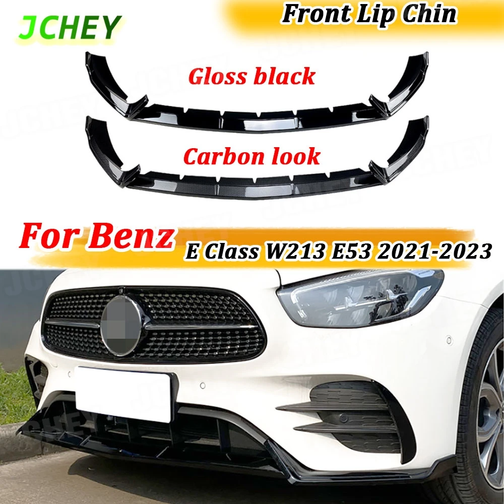 

JCHEY 3Pcs ABS Convertible Front Bumper Lip Spoiler Splitters For Benz E Class W213 E260 E300 E53 2021-2023 Glossy Black