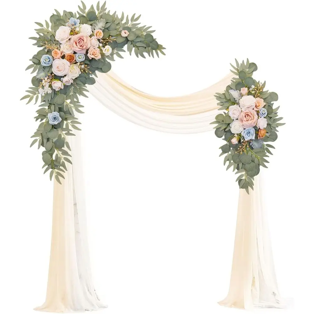 

Artiicial Wedding Arch lowers Kit(Pack o 4),2Pcs Artiicial lower Arch Decor, 2Pcs Chion abric Drapes, Ceremony Decoration, loral