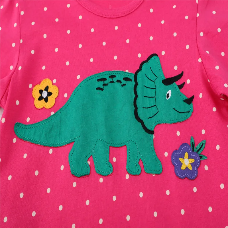 Jumping Meters New Arrival Autumn Spring Dinosaur Embroidery Hot Selling Toddler Kids Tees Tops Fashion Baby Girls Costume