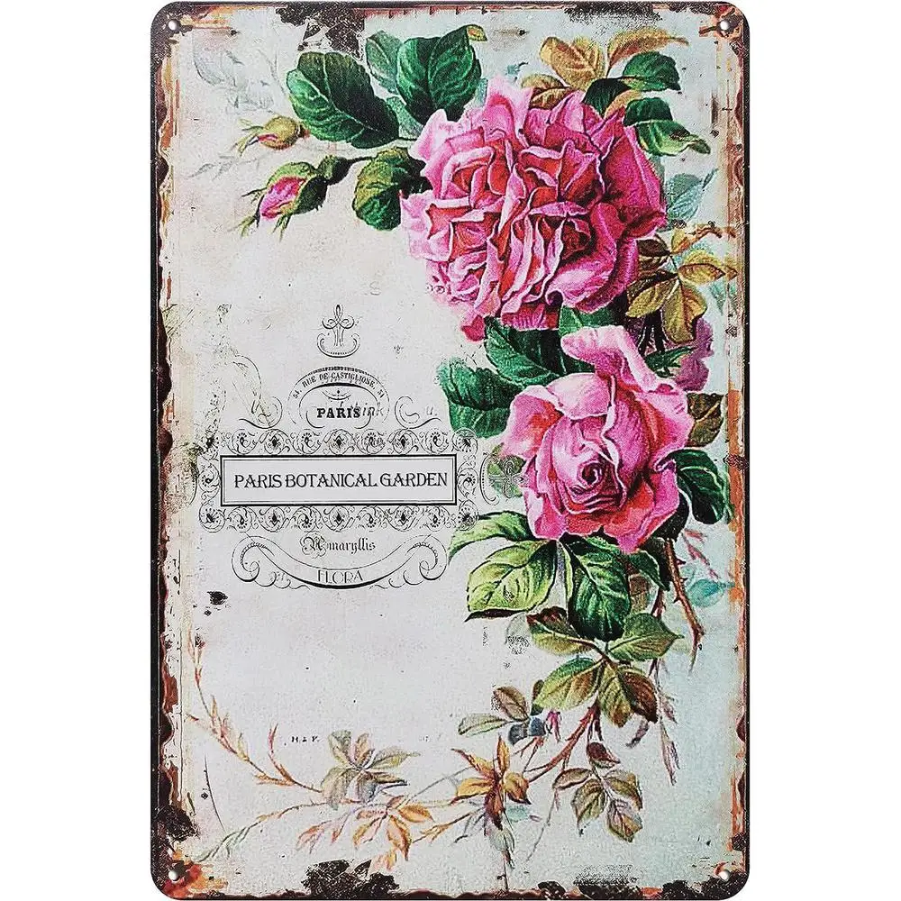 Retro Metal Sign Featuring a Rose Design, Perfect for Decorating Walls in Bedrooms, Restaurants, Theaters, Farms, Bathrooms, And