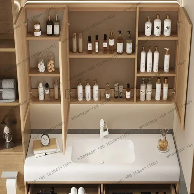 Rock Panel Bathroom Cabinet Vanity with Sink Smart Toilet Storage Mirror Cabinets Fashion Home Furniture