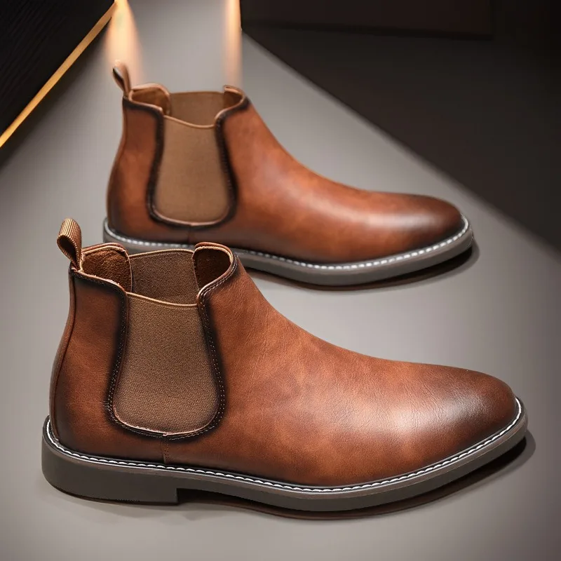 

Men Chelsea Boots British Style Business Leather Boots Casual High Top Boot Fashion Pointe Ankle Boot Luxury Dress Boots for Men