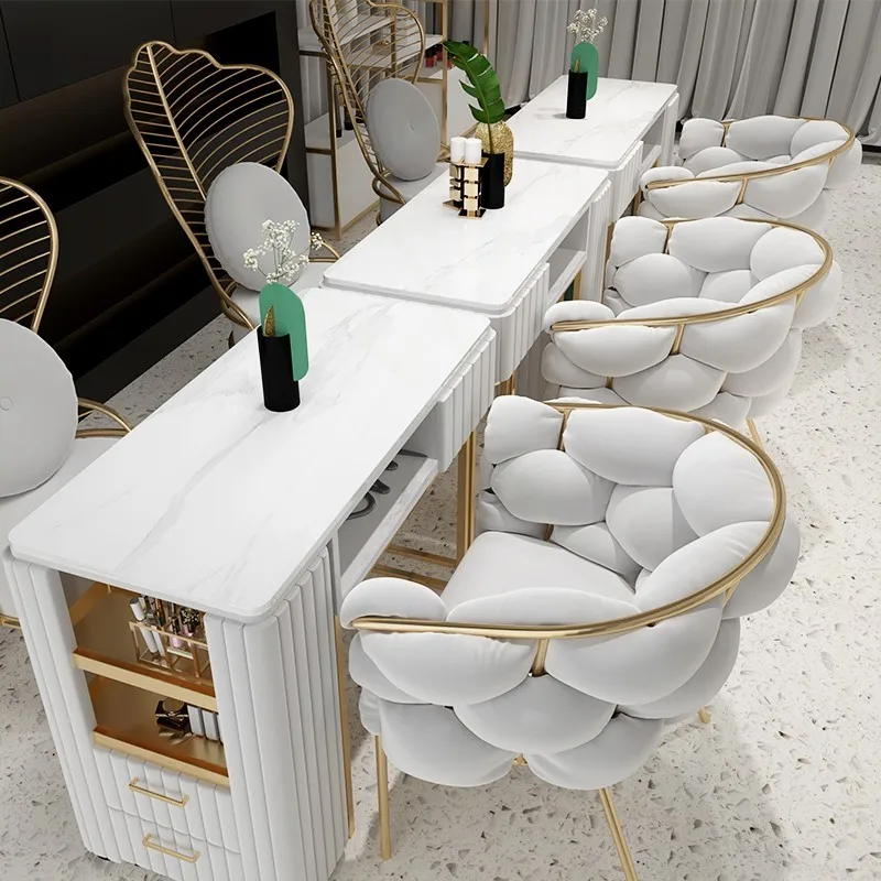 Modern Style Beauty Salon Furniture Velvet Marble  Nail Table