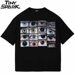 Men Hip Hop Streetwear T Shirt Eyes World Graphic Harajuku T-Shirt Cotton Casual Tshirt Summer Short Sleeve Tops Tees Black