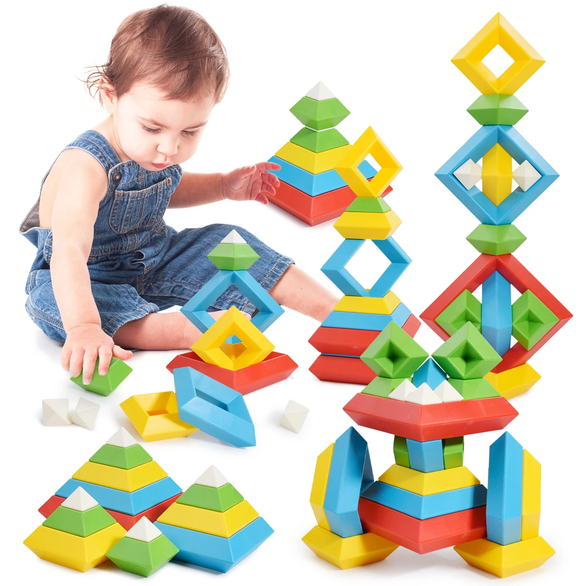 

Creative Nesting & Stacking Block Toys Set Pyramid Stacking Tower Assembly STEM Toy for 2 3 4 5 Years Girls Boys Gift Christmas