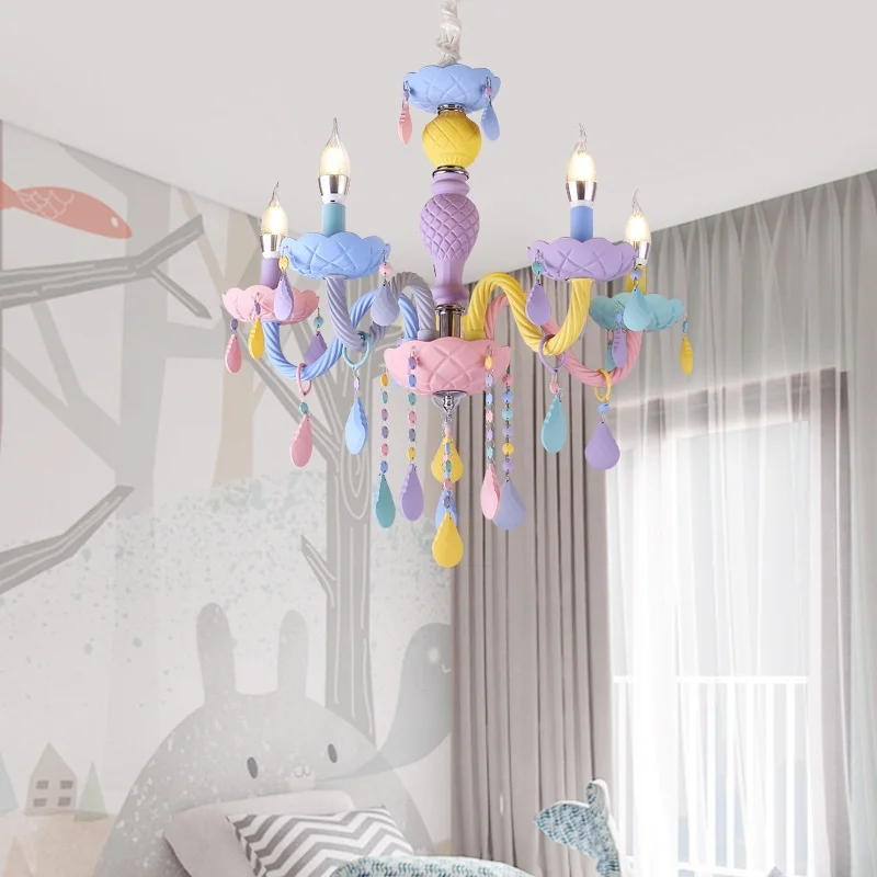 

Nordic Style Fiberglass Macarons Chandelier Led Lamp Colorful Candle Decoration for Princess Girls Kids Room Restaurant Villa
