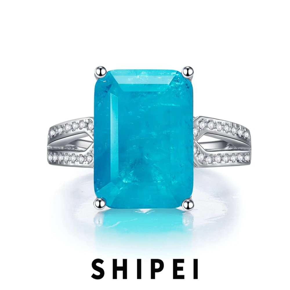 

SHIPEI Vintage Solid 925 Sterling Silver 10*14 MM Paraiba Tourmaline Gemstone Wedding Engagement Ring Fine Jewelry Wholesale