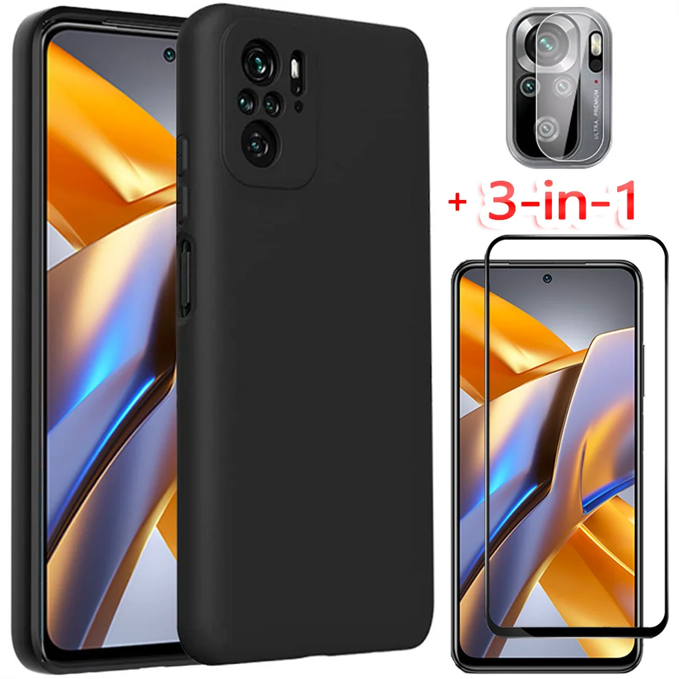 

3-in-1,tempered glass + tpu case for pocophone m5s soft anti-shock back phone cases poco m 5 xiaomi poco-m5s cover poco m5s case